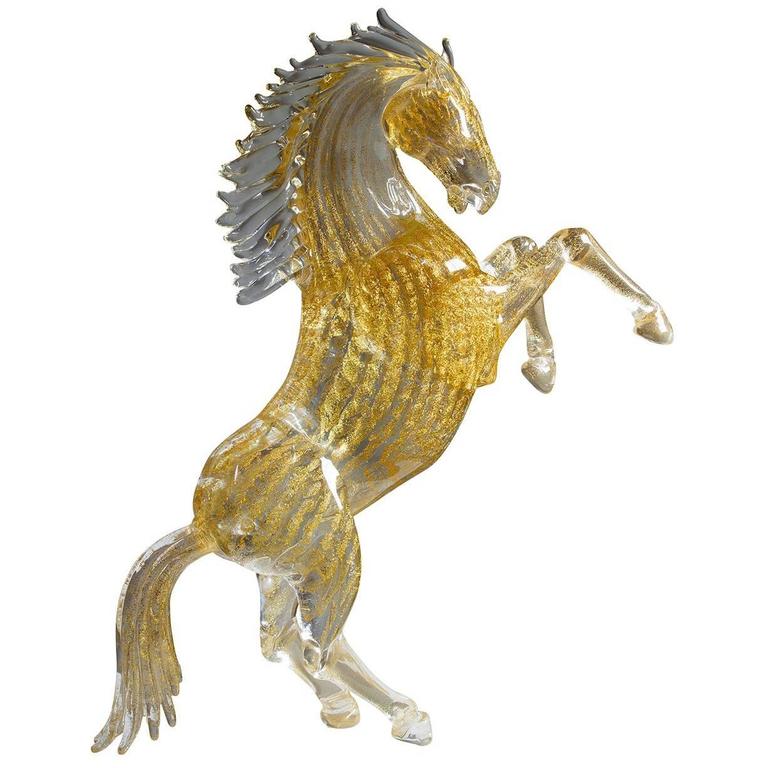 Small Gold Glass Rearing Horse Sculpture For Sale at 1stDibs