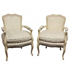 Pair of Vintage Caned Fauteuils