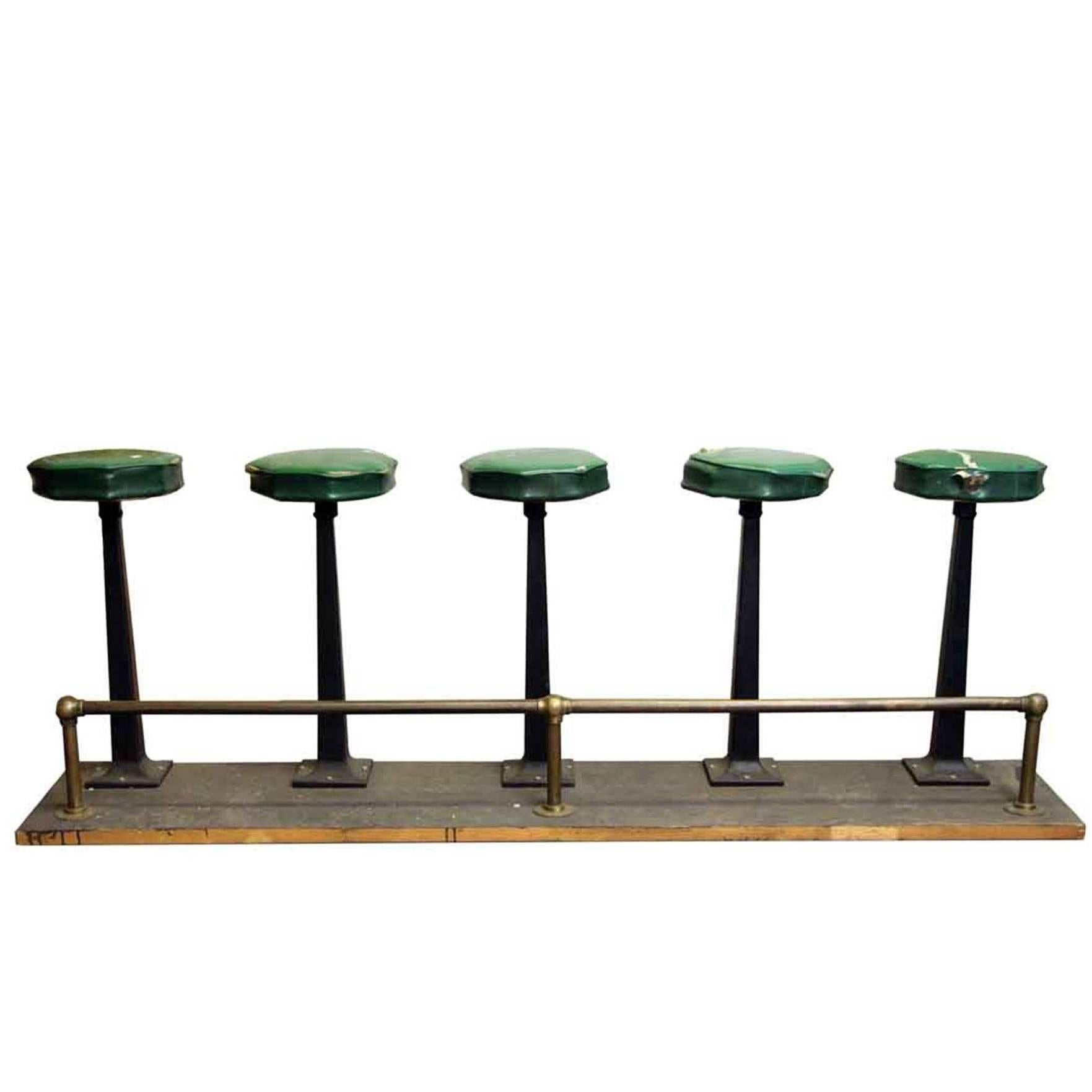 1890s Five-Seat Stool Unit with Brass Foot Rail Rest