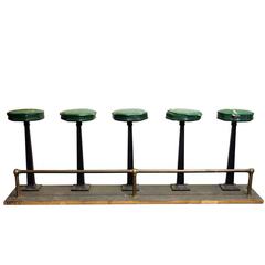 1890s Five-Seat Stool Unit with Brass Foot Rail Rest
