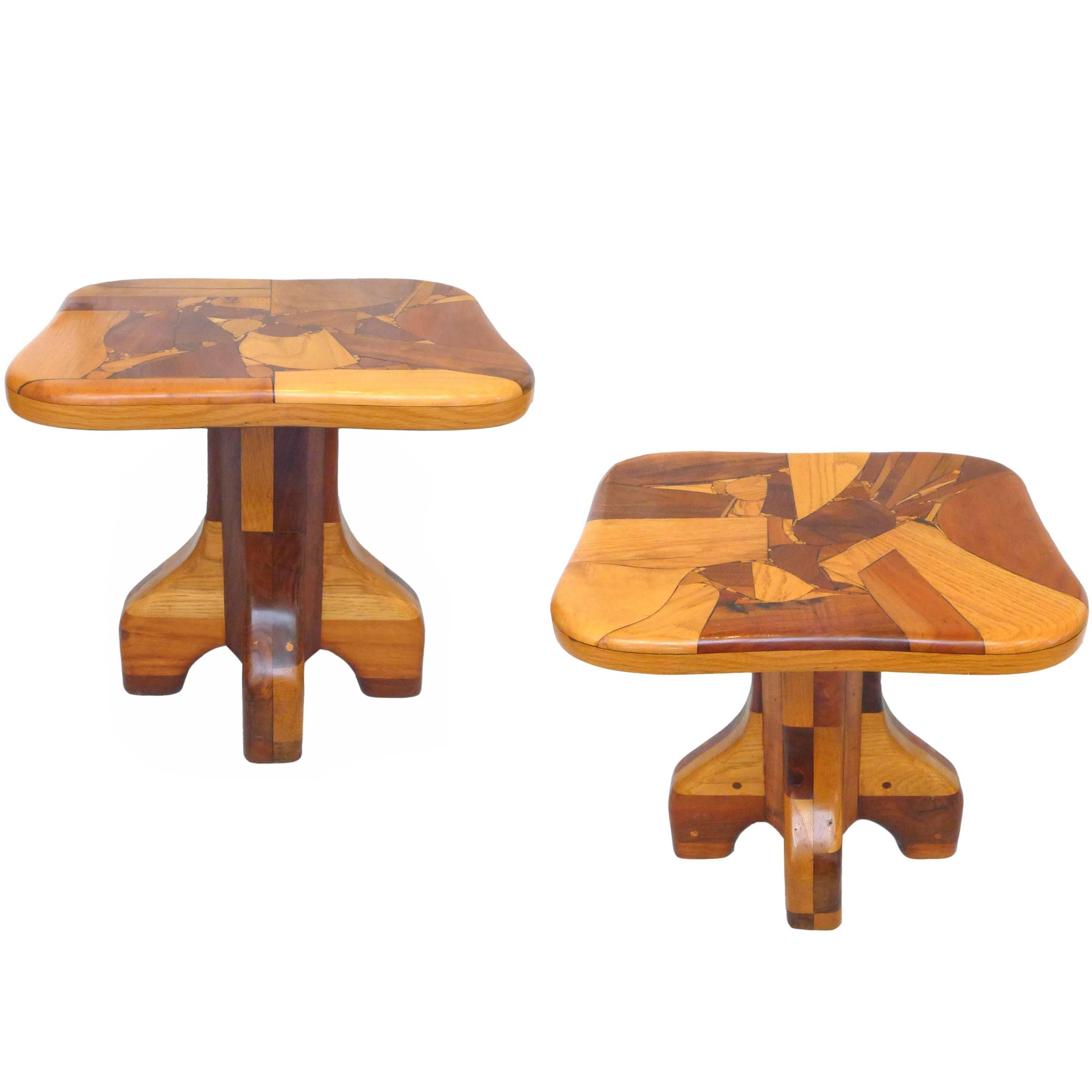 Pair of Handcrafted Wood Marquetry Side Tables