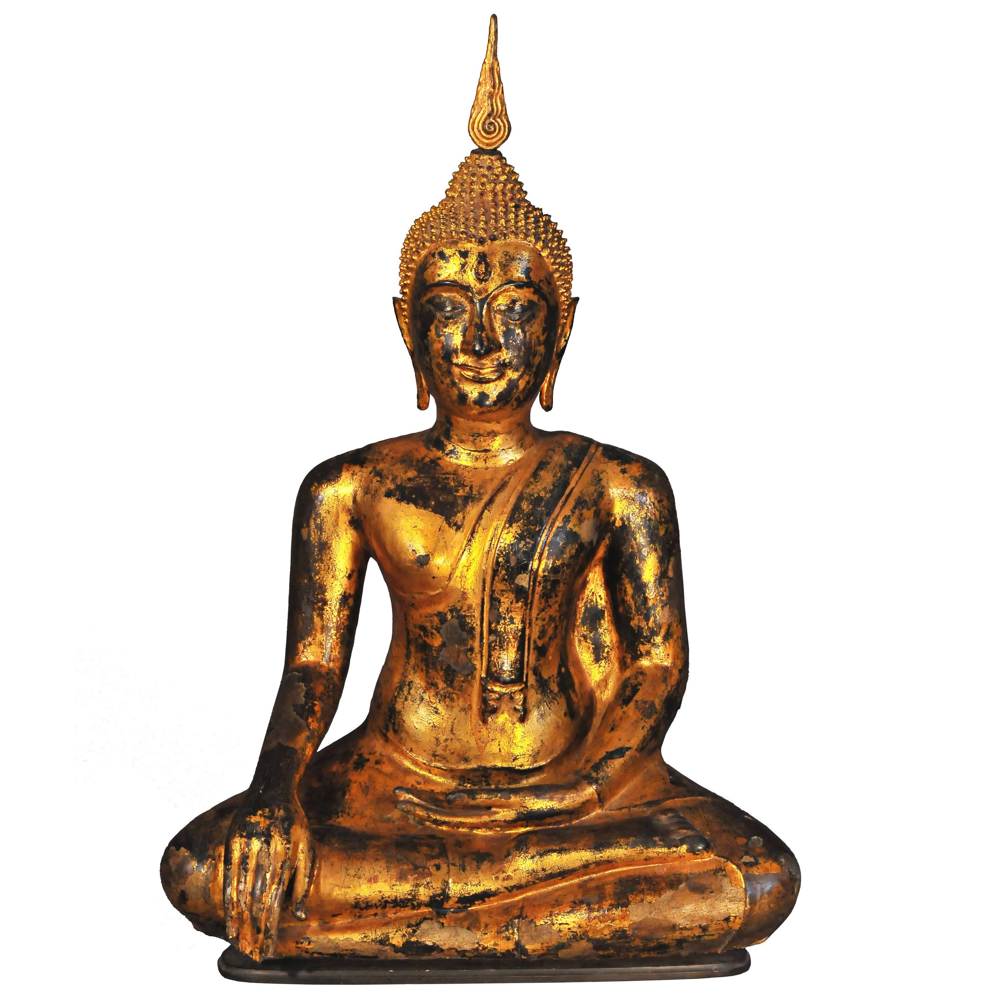 Late 17th Century Gilt Bronze Buddha in Bhumisparsha Mudra, Ayutthaya, Thailand