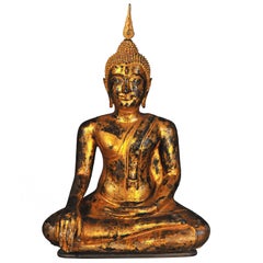 Late 17th Century Gilt Bronze Buddha in Bhumisparsha Mudra, Ayutthaya, Thailand