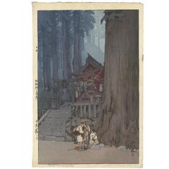 Hiroshi Yoshida, Original Shin-Hanga Japanese Woodblock Print, Landscape, Shrine