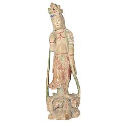 Antique Chinese Serene Polychrome Guanyin