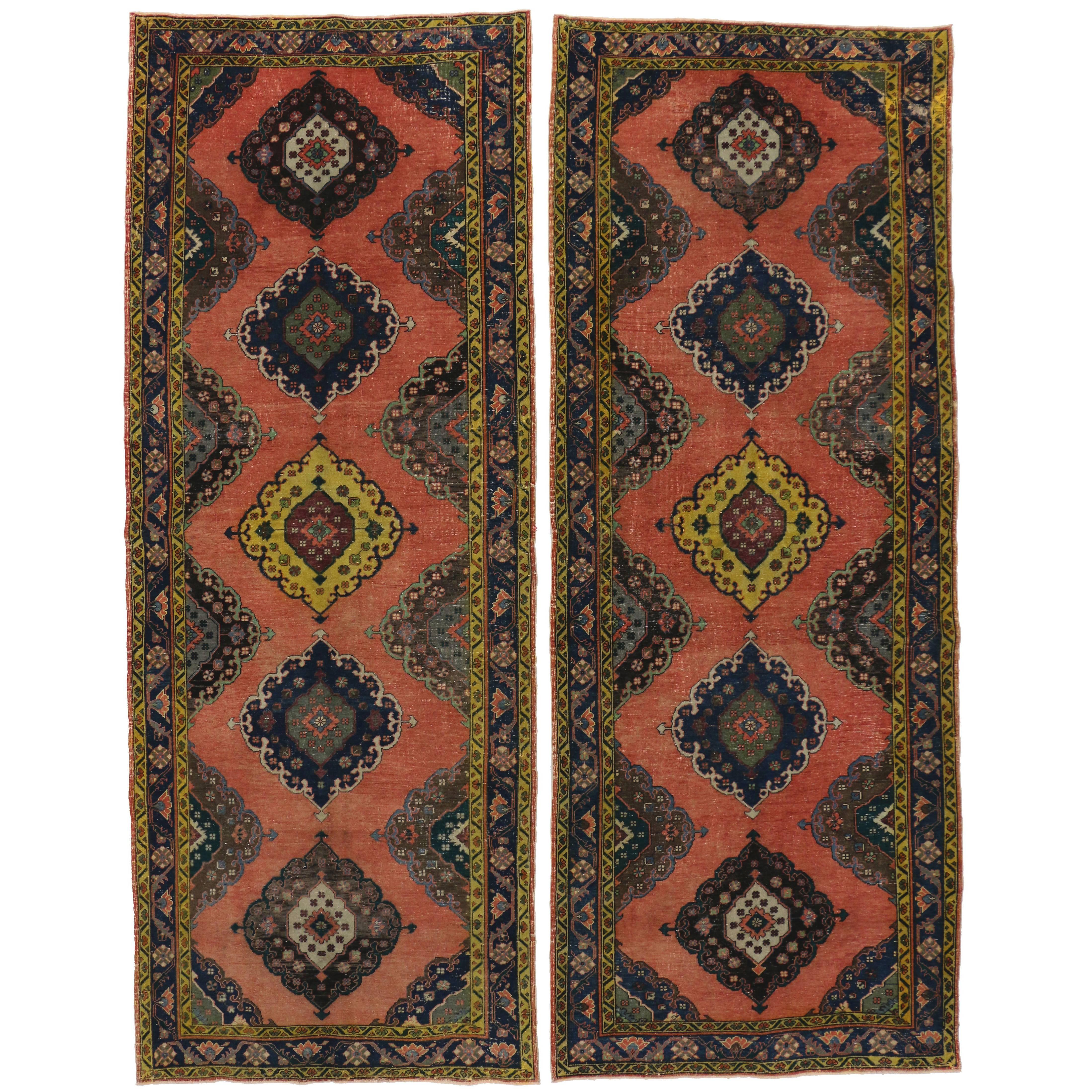 Pair of Vintage Oushak Runners with Modern Style For Sale
