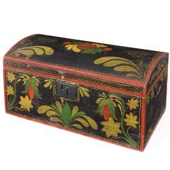 Black and Polychrome Decorated Dome-Top Trunk