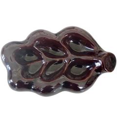 French Ceramic Artist Georges Jouve Ceramic Feuille Dish in Dark Brown Aubergine 6