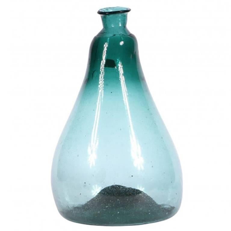 15th-16th Century European Pear Shape Large Green Glass Bottle