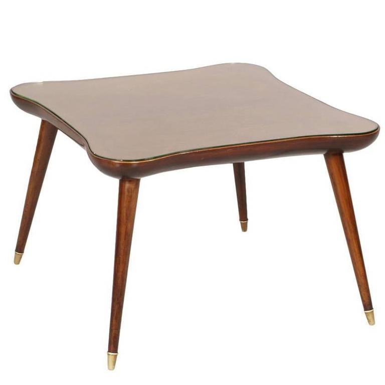 Mid Century Coffee Table Gio Ponti Manner In Walnut With Glass Top Mid Century Coffee Table Gio Ponti Manner In Walnut With Glass Top Period 1950s For