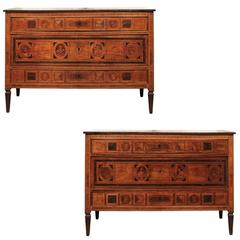 Pair of 18th Century Italian Neoclassical Parquetry and Cameo Portraits Inlay