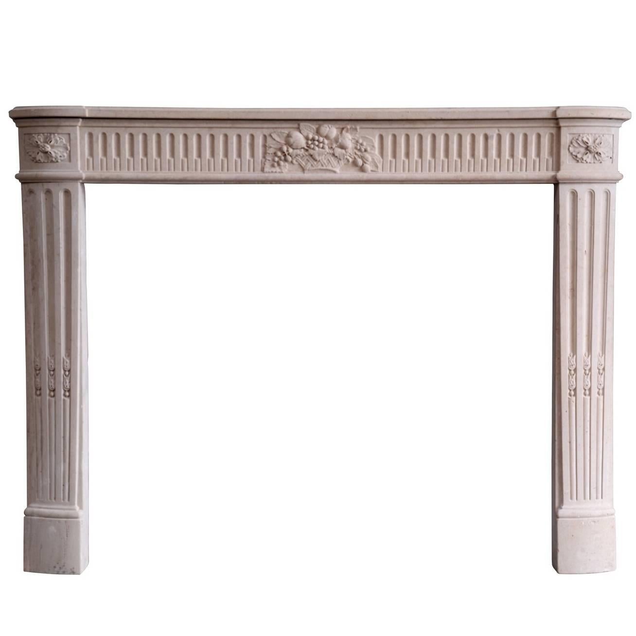 French Louis XVI Period Stone Fireplace, 18th Century For Sale