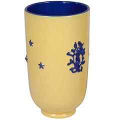 Yellow and Cobalt Ceramic Vase, French, 1950s Yellow and Cobalt Ceramic Vase, French, 1950s