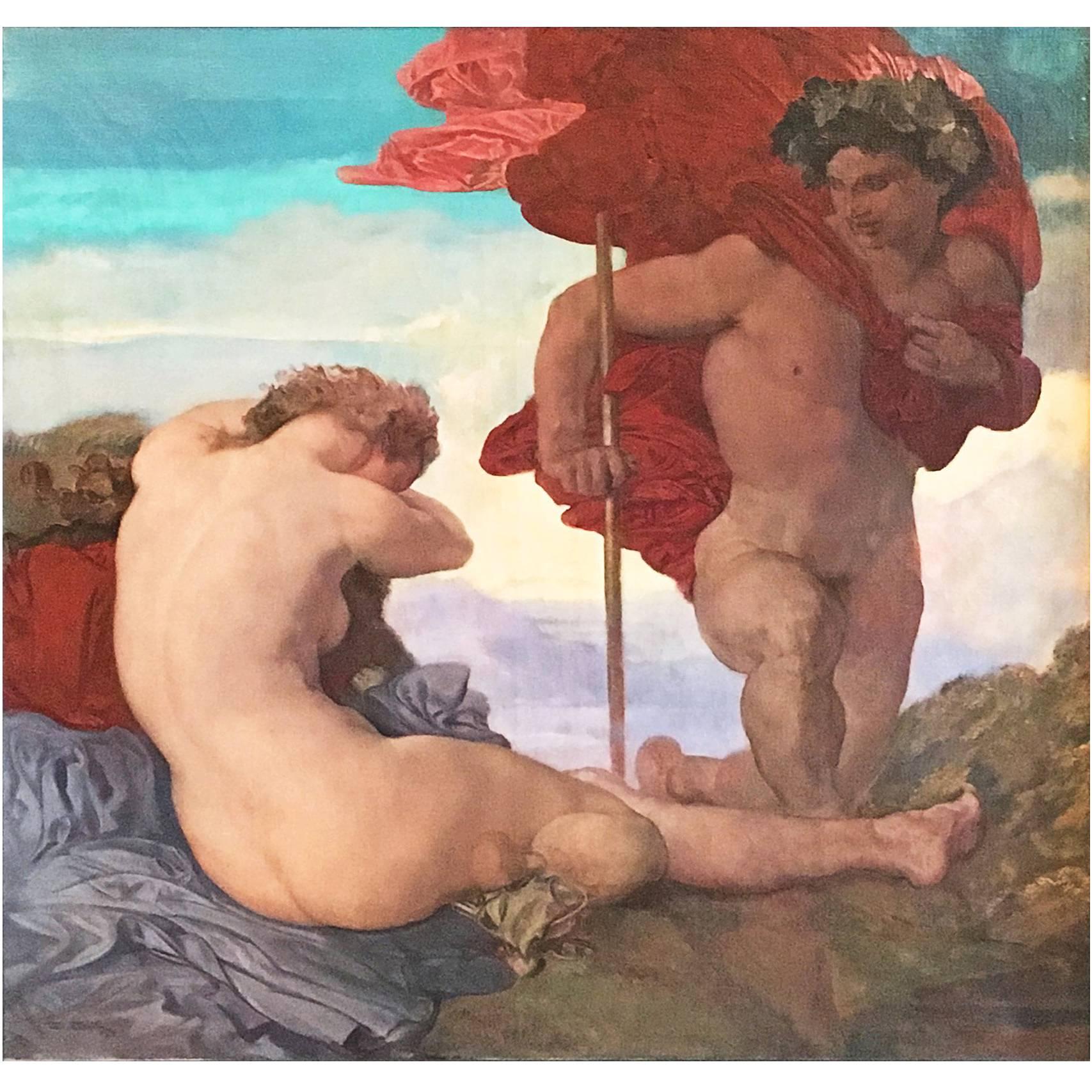 "Dionysus and Ariadne, " Mythological Painting w/ Nudes  by Secessionist Master