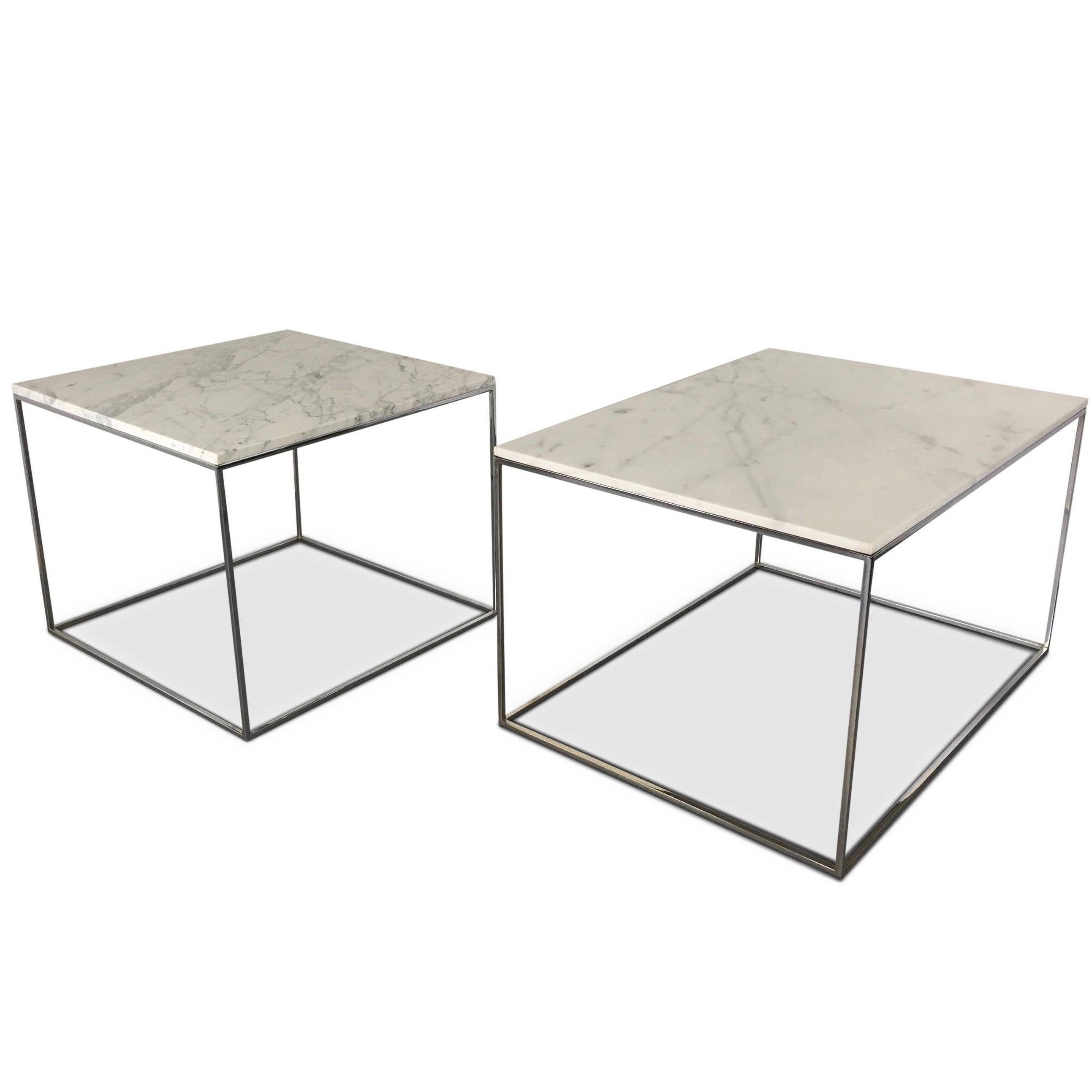 Milo Baughman for Thayer Coggin Chrome & Marble Occasional Tables, Mid Century