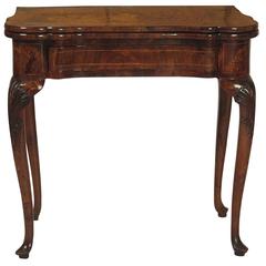 George II English Inlaid Games Table in Walnut with Boxwood