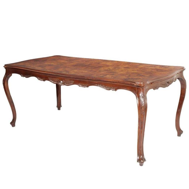 Early 20th Century Baroque Venetian Burl Walnut Hand Carved Dining Early 20th Century Baroque Venetian Burl Walnut Hand Carved Dining Table 1930s For