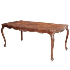 Early 20th Century Baroque Venetian Burl Walnut, Hand-Carved Dining Table, 1920s