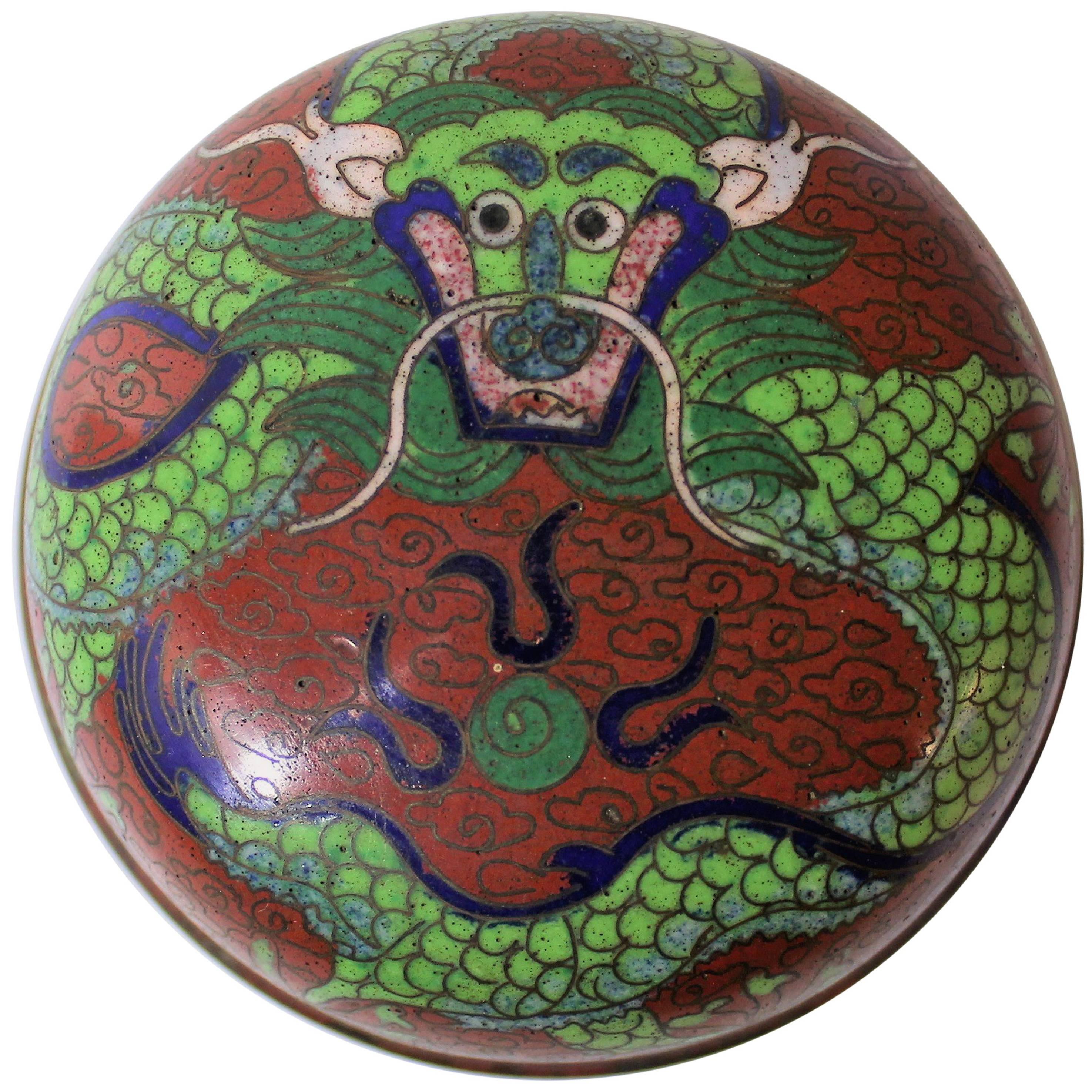 Chinese Cloisonne Trinket or Pill Box with Dragon