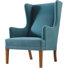 Blue Danish Lounge Chair with Ottoman