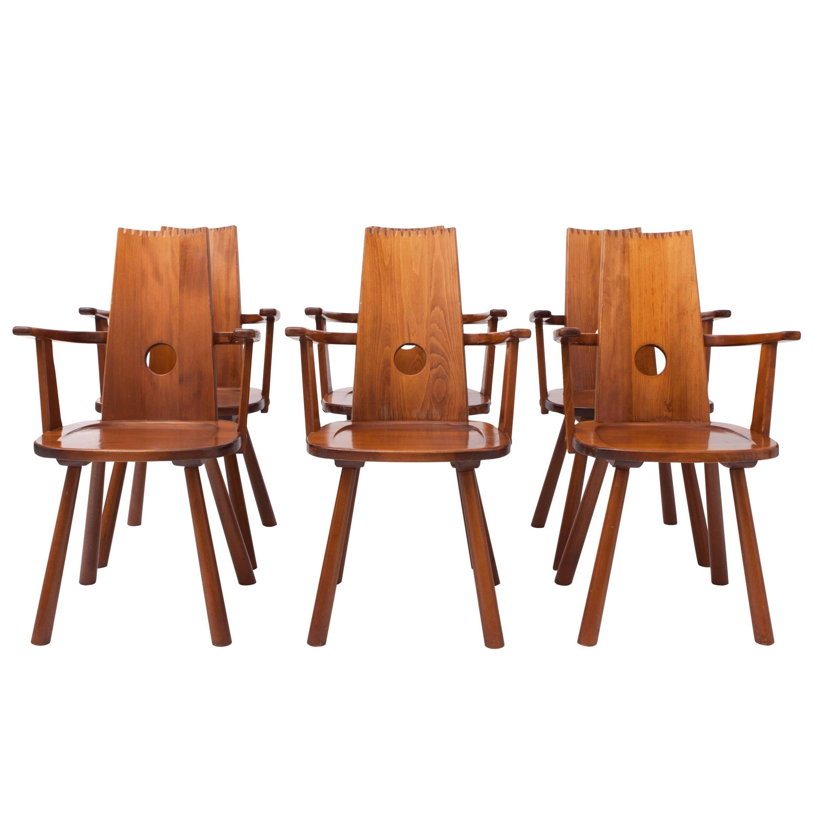 French Mid-Century Modern Dining Chairs, set of six
