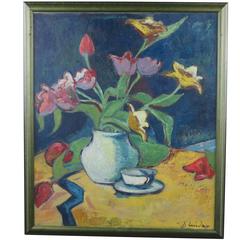Signed Flower Still Life, Oil Painting by Daryl Earnest Lindsay, circa 1930
