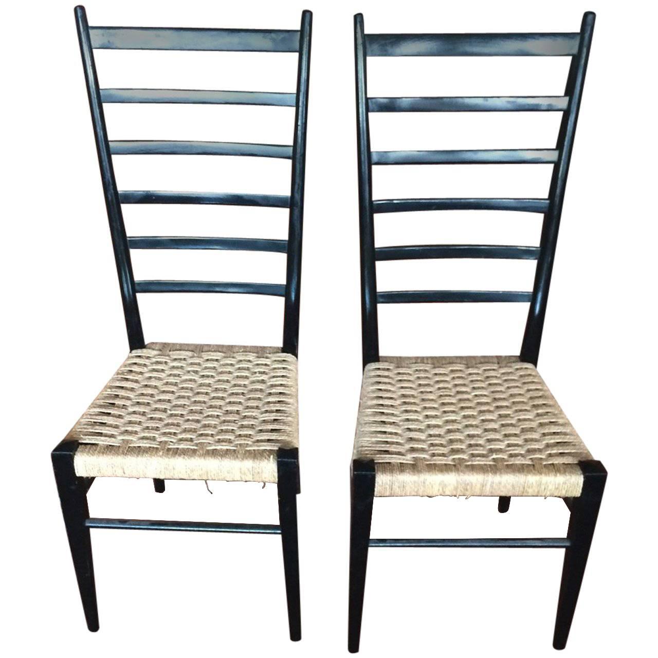 Pair of Gio Ponti High Ladder Back Chairs