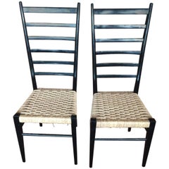 Pair of Gio Ponti High Ladder Back Chairs