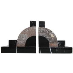Original 1930s Art Deco Pair of Geometric Solid Marble Bookends
