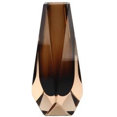 Mandruzzato Brown Faceted Sommerso Murano Glass Vase