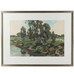 Mid-20th Century Painting, Tempera on Paper by Ernst Hase, Framed Behind Glass 4