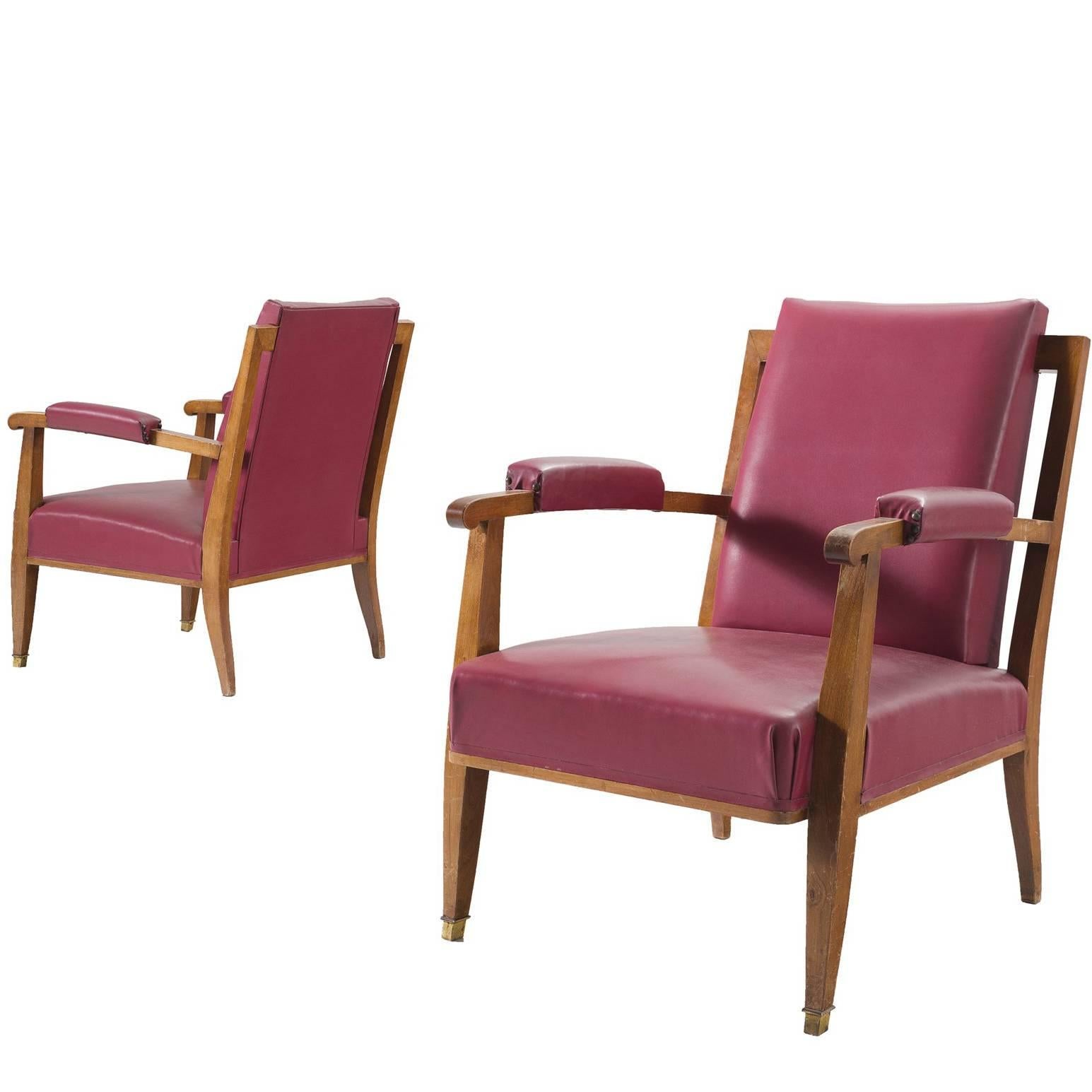 Jules Leleu Pair of Pink Faux Leather Armchairs