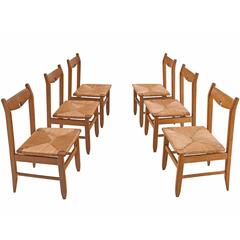 Guillerme & Chambron Set of Six Dining Chairs in Oak and Woven Seating 7