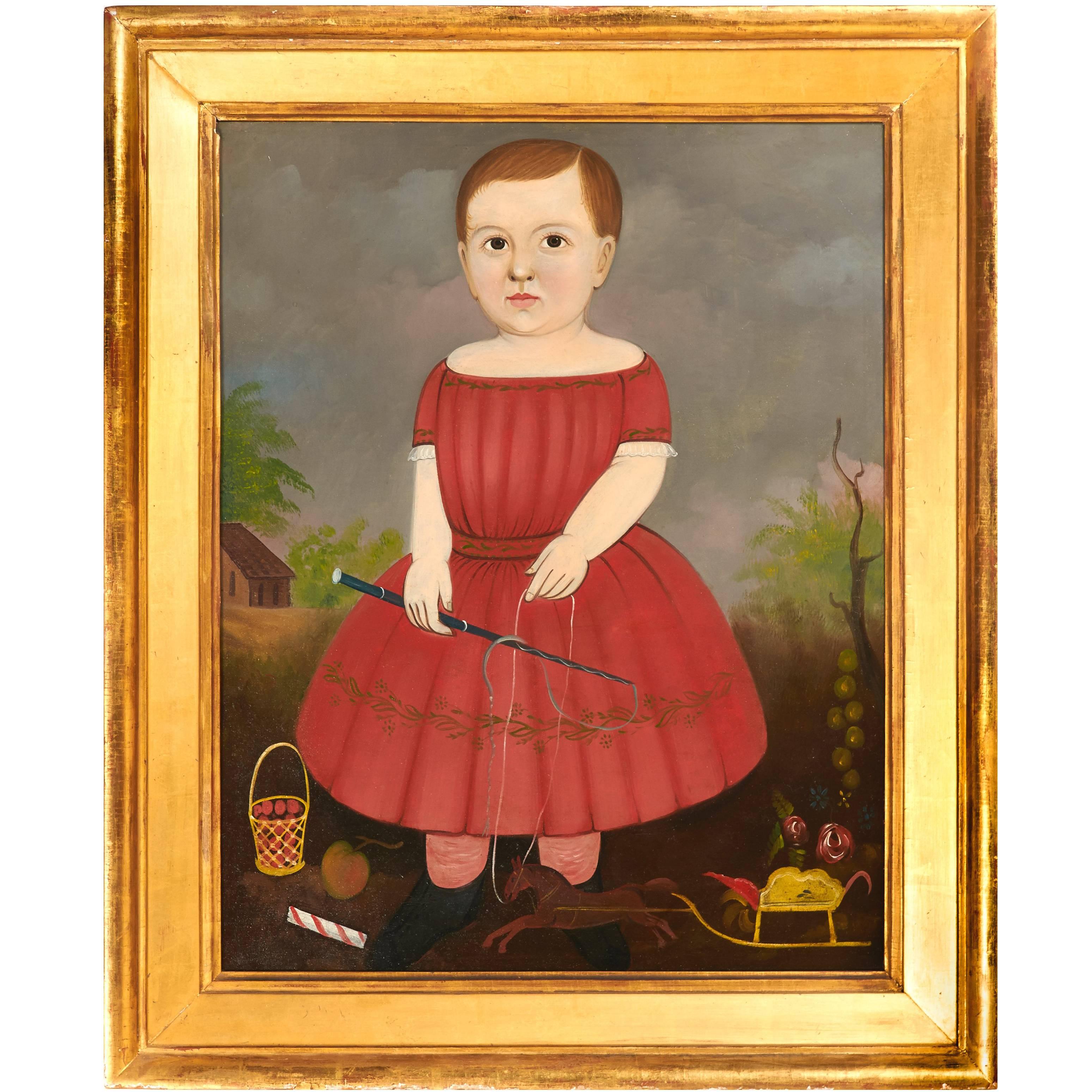 Portrait of a Young Boy in Red Dress Probably by George Hartwell For Sale