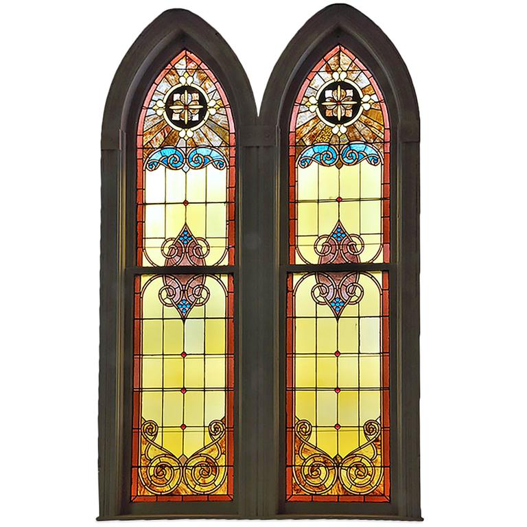 Large Arched Stained Glass Church Window Two Available For Sale at