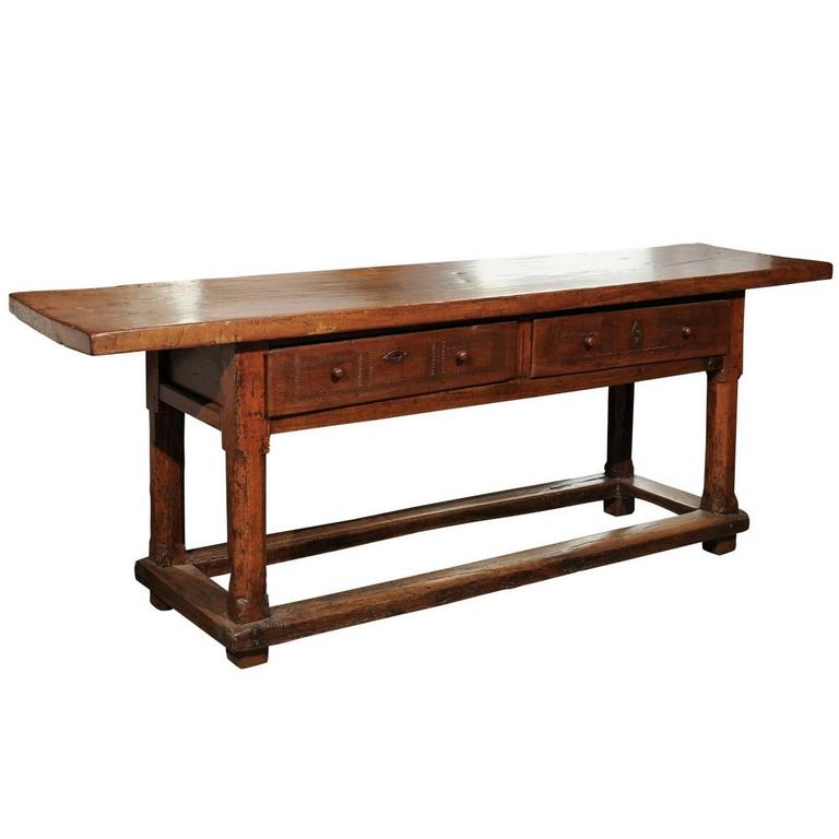 French Mid 17th Century Cherry Sofa Table with Single Plank Top and Two