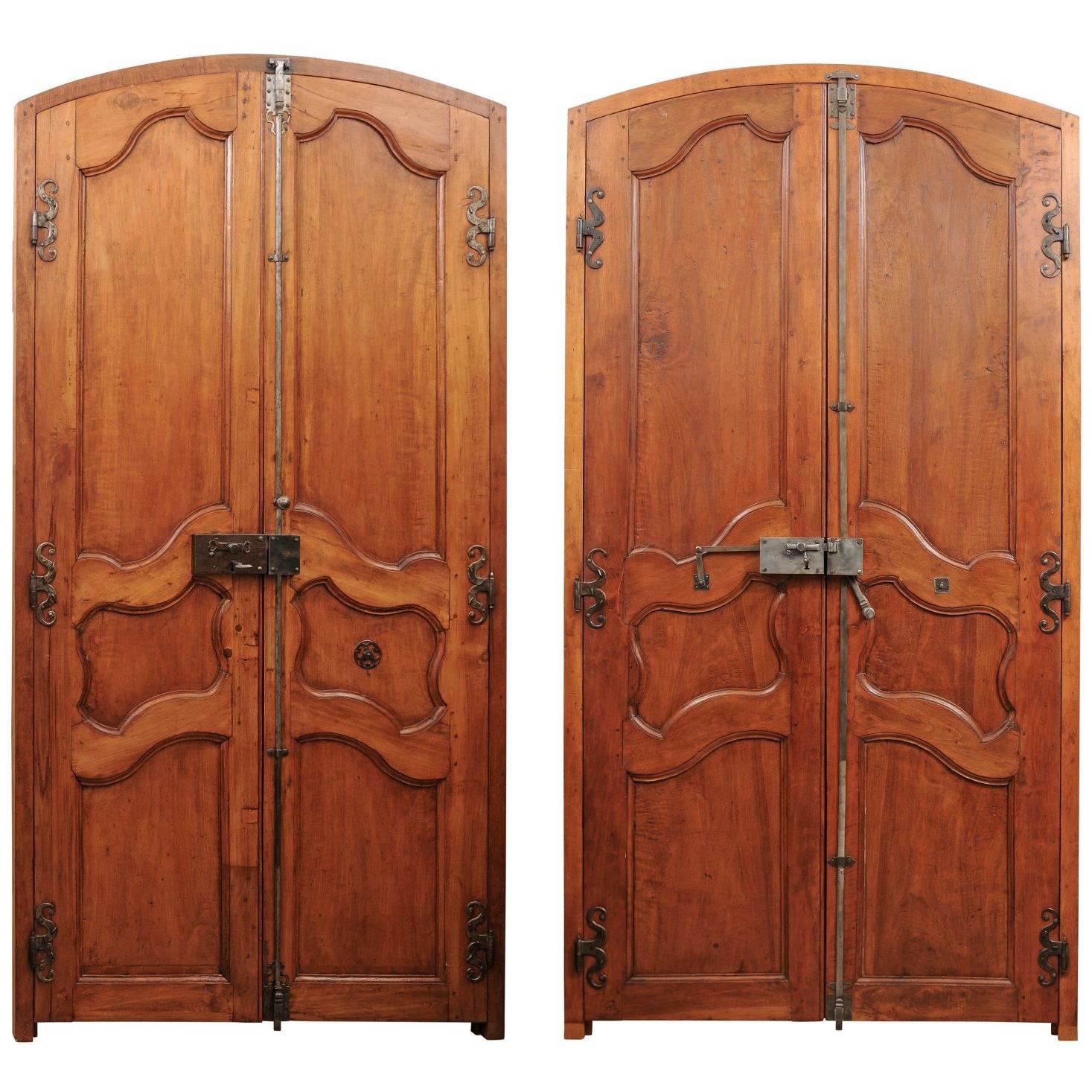 Pair of French Louis XV Style 19th Century Doors in Alder Wood with Custom Frame