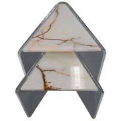 Pair of Enrique Garcel Marble and Lucite Stacking Triangle Tables