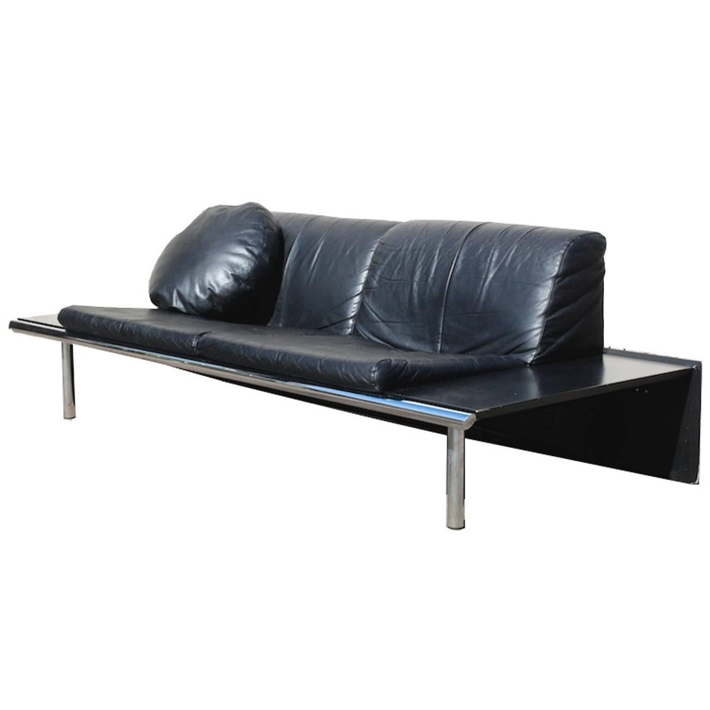 Super Eighties Black Leather Sofa by Harvink, Dutch Design For Sale