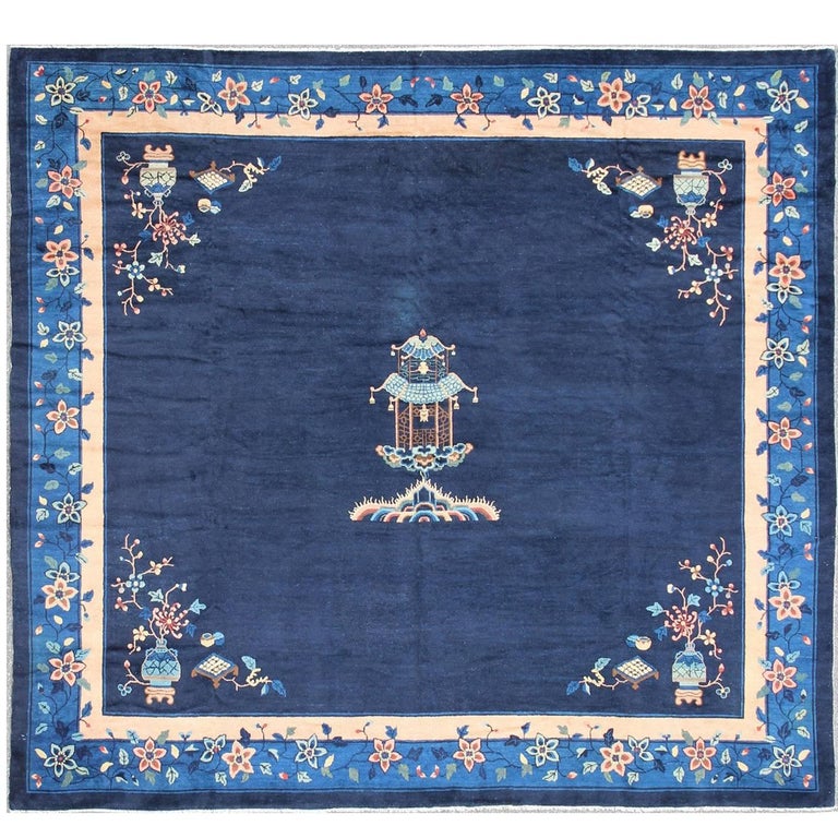 Chinese Rugs Design Large Chinese Rug in Sapphire Tones with Ornate Floral Motifs For Sale ...