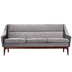 Wikkelsø Style Danish Teak and Grey Velvet Sofa, 1950s