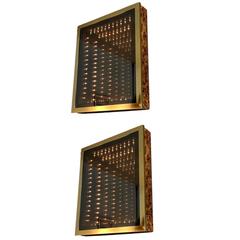 Brass and Burl Wood Infinity Mirror Pair 8