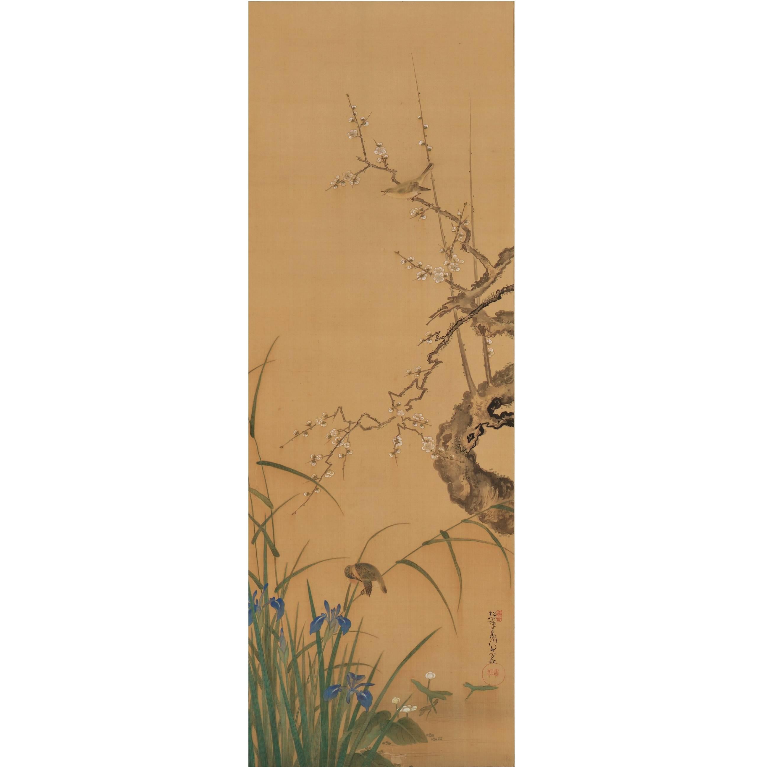 Kano Ansen Takanobu, Flowers and Birds, Japanese Scroll Painting