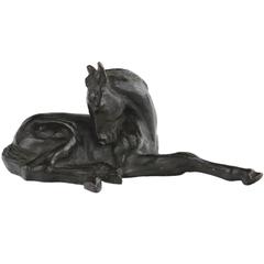 Bronze by Albert Hinrich Hussmann, 1930 Recumbent Foal, Bronze, Darkly Patinated