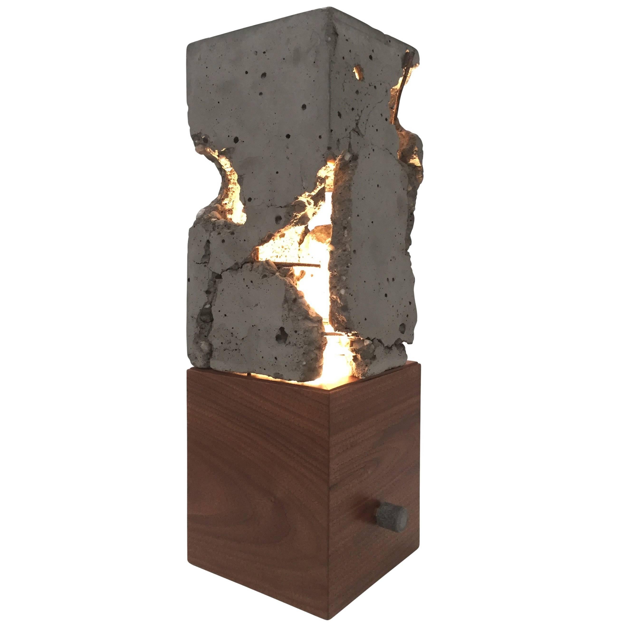 Fractured Cast-Concrete "Scarpa Light" Solid Walnut or Blackened Steel Base For Sale