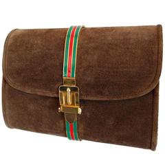 Retro Brown Suede and Enamel Gucci Clutch