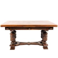French Carved Draw Leaf Table, circa 1940s