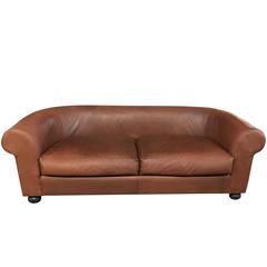 Large Ralph Lauren Brown Leather Modern Chesterfield Sofa with Rolled Arms 1