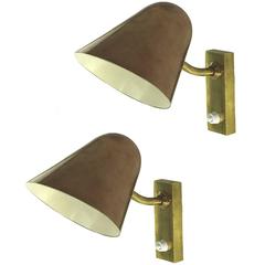 Pair of 1940 Copper and Bronze Sconces in the Style of Carl-Axel Acking