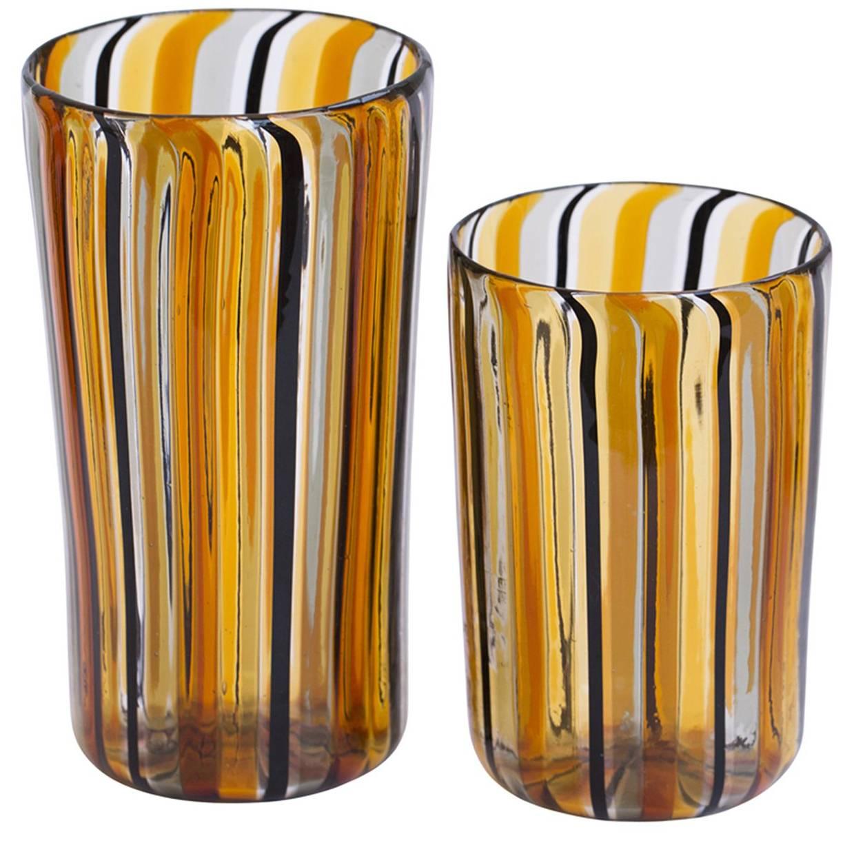 Set of Six Water and Wine Amber Glasses